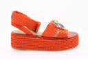 Sandale en raphia à plateforme - Orange