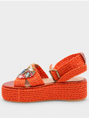 Sandale en raphia à plateforme - Orange