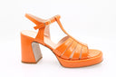 Sandale à talon en cuir verni - Orange