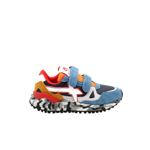 W6YZ - Baskets Garçons en cuir - Bleu marine et camo